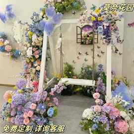 网红门店之窗仿真花造景布置婚礼花园拱门橱窗打卡瀑布莫奈标准