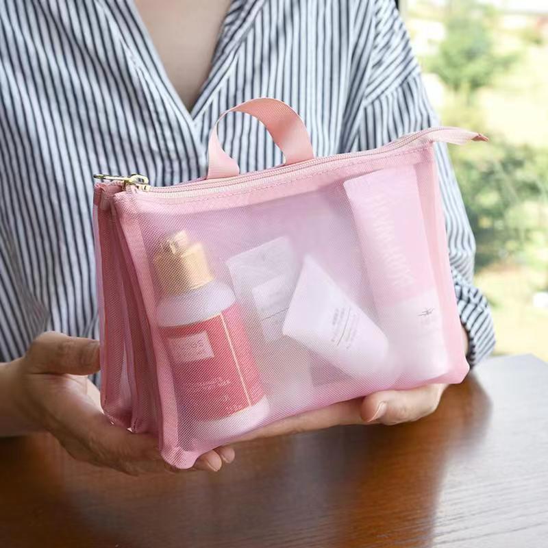 Mesh Handbag Toiletry Bag Women's Cosmetics Organizer Travel Passport Storage Bag Hollow Mesh