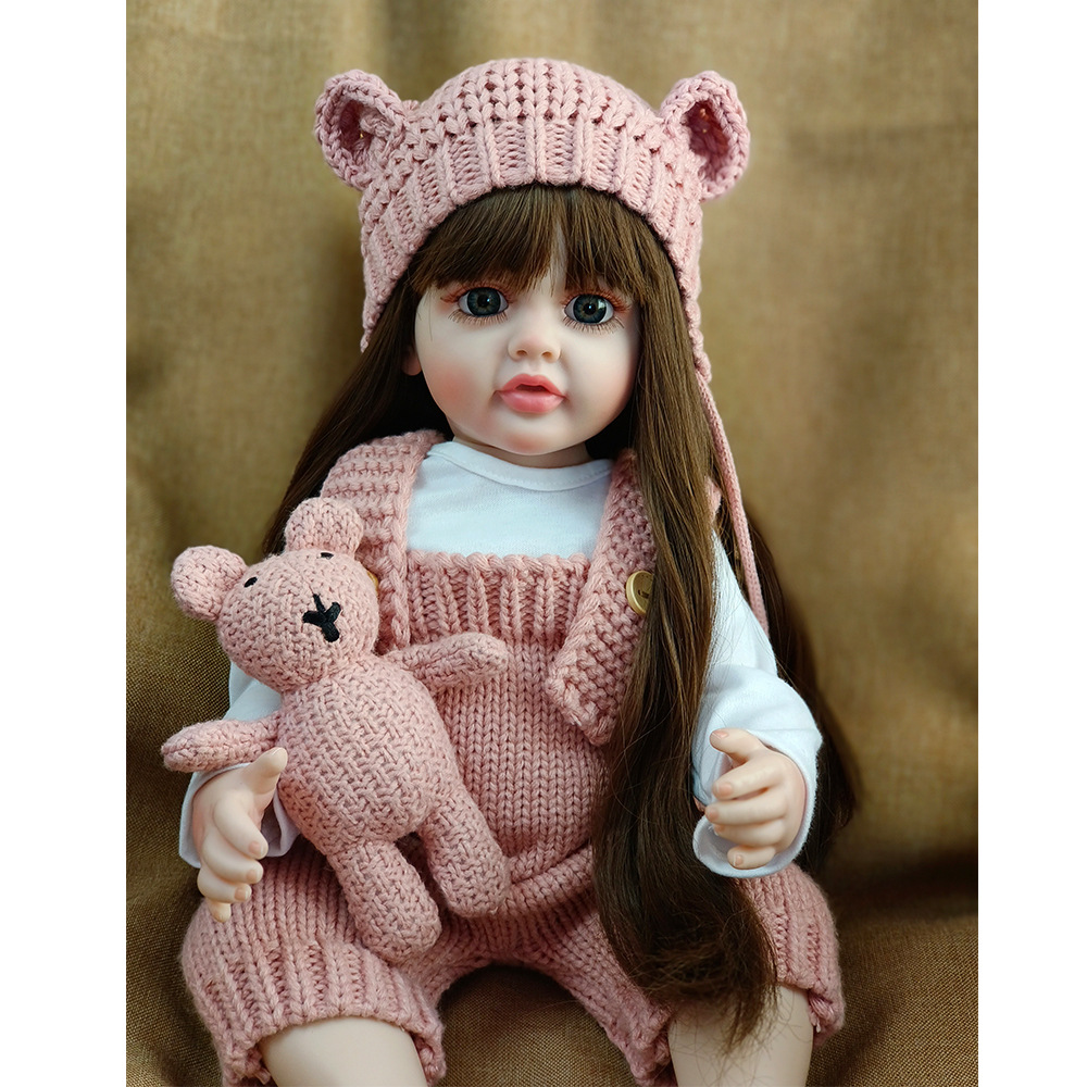 Renacer muñeca simulación bebé puede entrar en agua simulación bebé acompañamiento juguete completo cuerpo de goma 55cm Flor de pelo largo chica