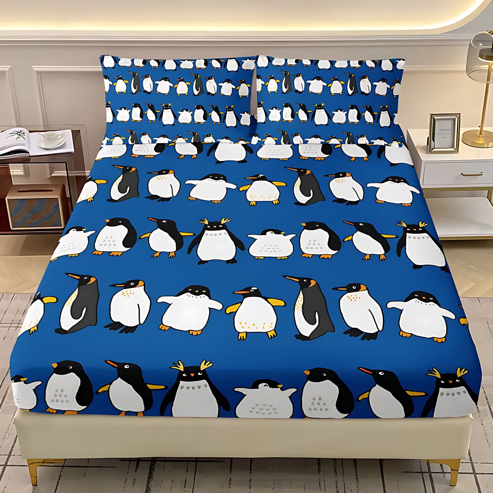 TEMU / JIT adorable pingüino impresión digital de alta definición conjunto de cama de cama de la fuente de los fabricantes a través de la frontera puede fijar