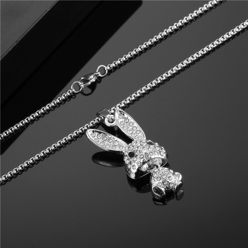Fashion Rabbit Titanium Steel Inlay Rhinestones Pendant Necklace 1 Piece display picture 3