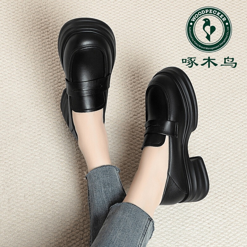 Woodpecker Thick-Soled Loafers for Women 2025 Spring and Autumn New Versatile Round-Toe Leather Shoes Soft Leather Soft-Soled Shoes Wedge Heels Woodpecker Thick-Soled Loafers for Women 2025 Spring and Autumn New Versatile Round-Toe Leather Shoes Soft Leather Soft-Soled Shoes Wedge Heels