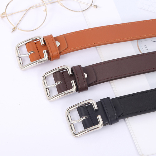 Casual versatile belt for women, simple square buckle with jeans, shirt, wide belt, Korean style student simple belt
