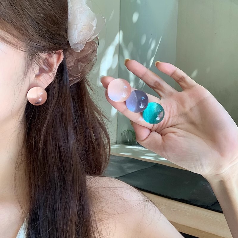 Summer Ice-Transparent Starry Sky Ball Earrings for Women, High-End Holiday Style Earrings, Unique Exaggerated Earrings