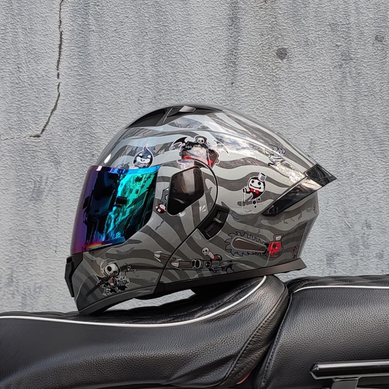 Motocicleta con doble espejo, casco para hombres y mujeres, casco para motocicletas, cuatro estaciones, cola de locomotora, casco Bluetooth, nuevo estándar nacional