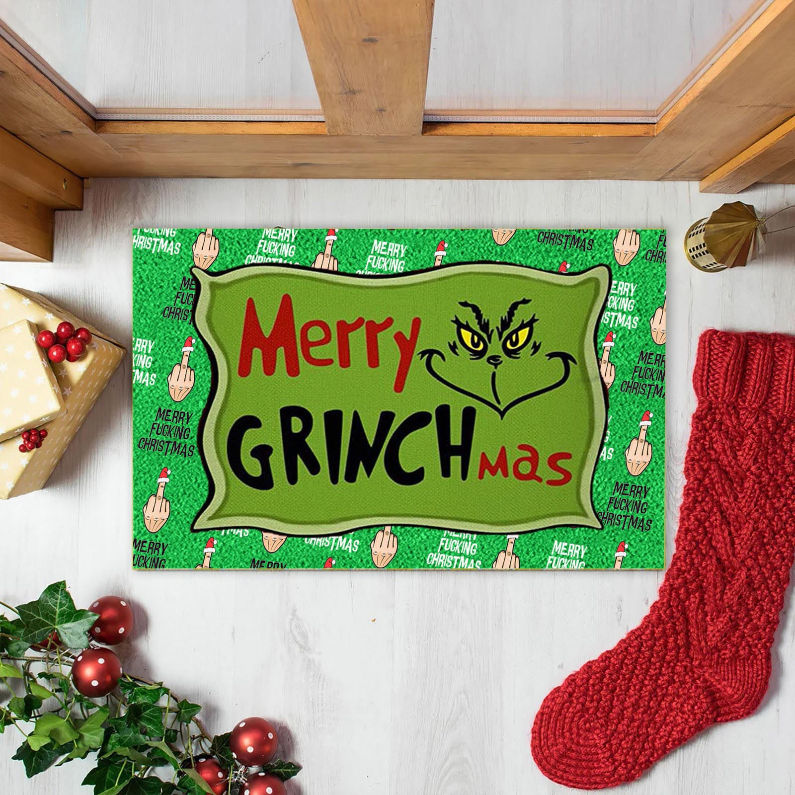 En stock Grinch alfombra del piso transfronterizo alfombra de Navidad alfombra de puerta de vacaciones verde payaso alfombra del piso
