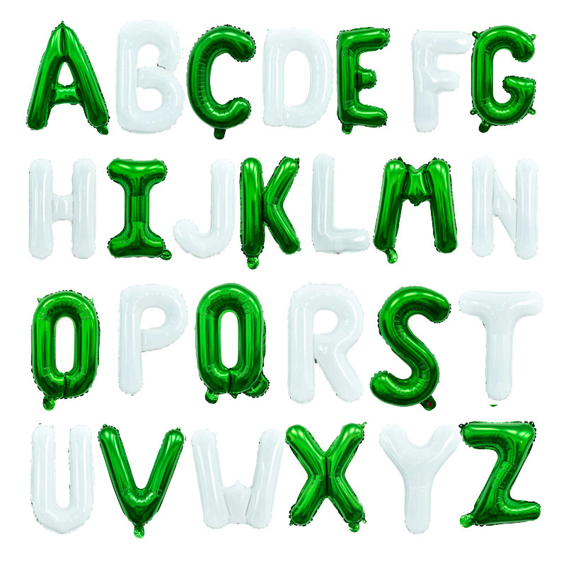 Cross-Border 16inch Green and White Letter Polyester Film Aluminum Foil A-Z Set Party Decoration Banner Aluminum Film Balloon