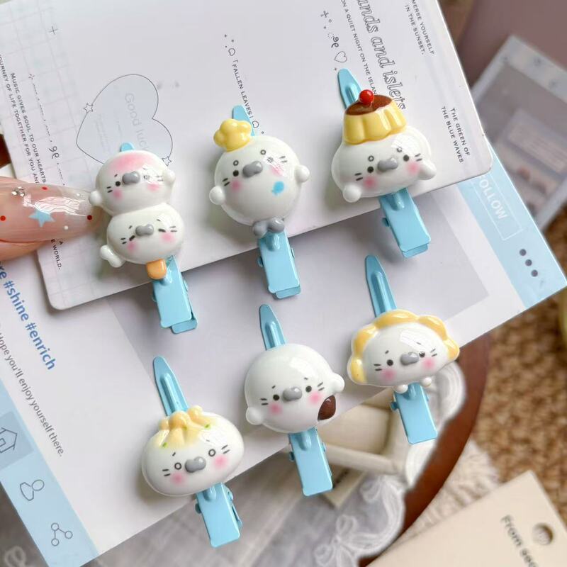 Super cute little seal cream blue short hair clip for fixing bangs, side clip, cartoon high-appearance daily clip Super cute little seal cream blue short hair clip for fixing bangs, side clip, cartoon high-appearance daily clip