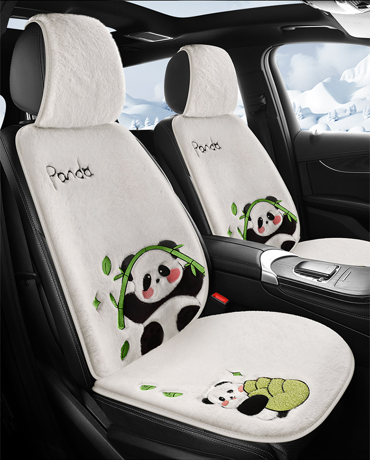 Car Seat Cushion Soft Plush Winter Plush Cute Panda Cartoon Goddess Car Half-Cover Seat Cover Non-Slip Car Mat