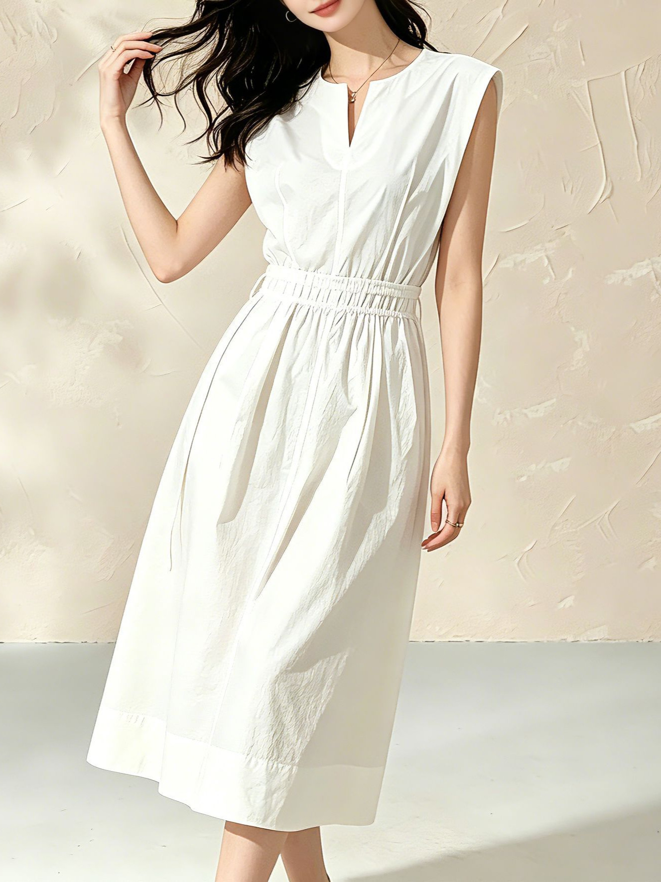 Đầm maxi nữ thắt eo cotton trắng dáng suông mát mẻ — màu sắc