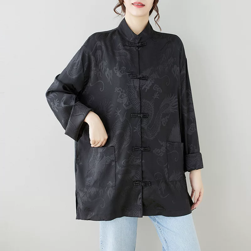 2024 new Chinese style Tang suit top loose retro Chinese style men and women same style practice clothes Zen tea suit top