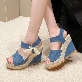 Large Size Platform Thick-Soled Wedge Sandals for Women 2025 Summer New Korean Style Fashionable Versatile Casual Sandals for Women Wholesale