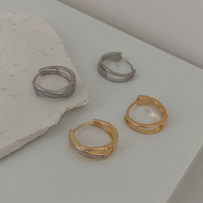 韓國925純銀貝殼交叉耳扣ns冷淡風幾何男女情侶款耳環個性E649-T