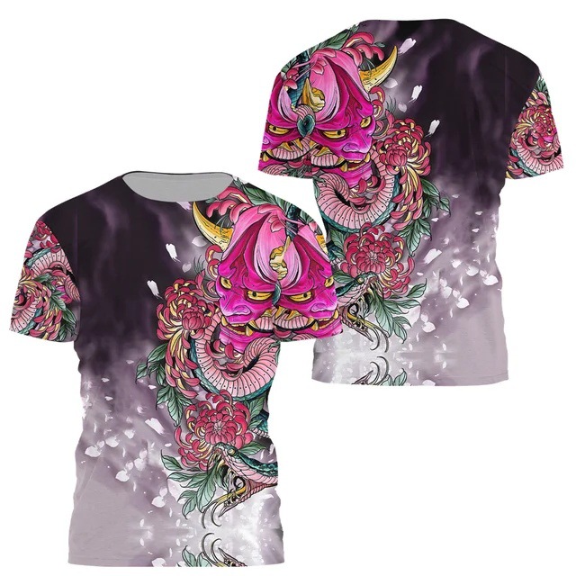 Tinta Jianghu Swordsman 3D Impresión digital Moda de la calle principal para hombres Camiseta de cuello redondo de manga corta transpirable de malla suelta