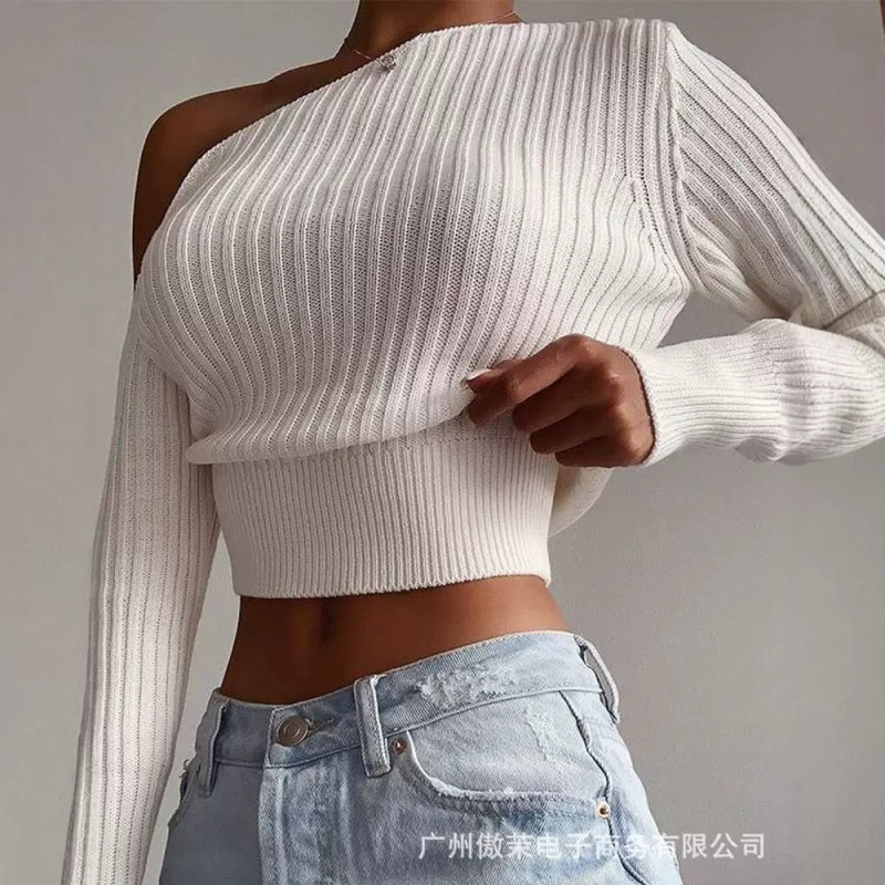 欧米の新型婦人服の上着の斜め肩の短いセーターYDF4767|undefined
