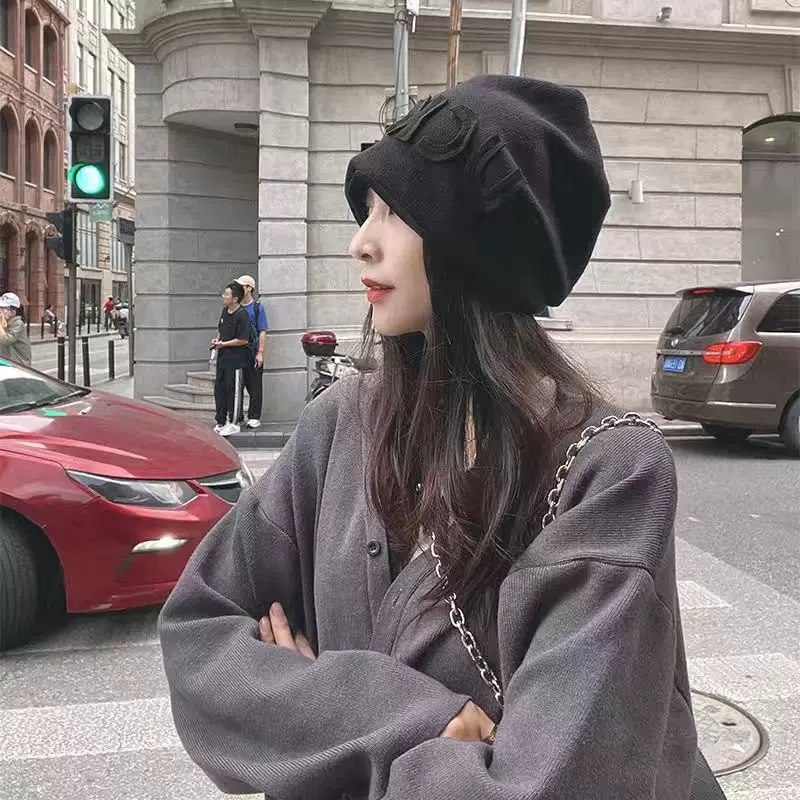 秋冬日系帽子女款2025百搭堆堆帽加厚保暖针织毛线帽冬季冷帽字母