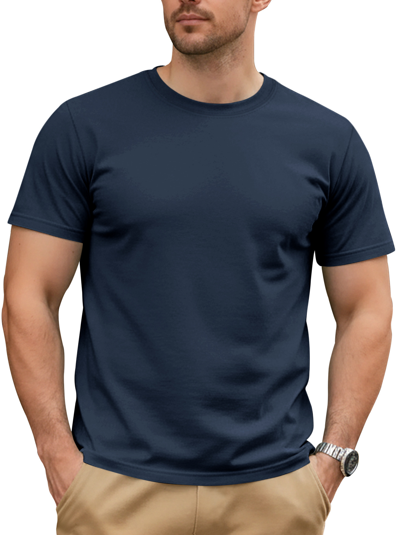 Comercio exterior transfronterizo de Europa y los Estados Unidos Amazon verano masculino de color sólido simple camiseta de cuello redondo de algodón transpirable de manga corta