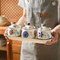 花の調味料瓶セラミックチリ瓶高温耐性オイルチリ瓶中国の塩瓶キッチン釉薬色調味料瓶