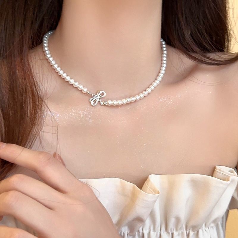 Shijia パールネックレスレディースニッチライトラグジュアリーデザインハイエンドファッション気質鎖骨チェーンネックレスセーターチェーンビーズチェーン|undefined