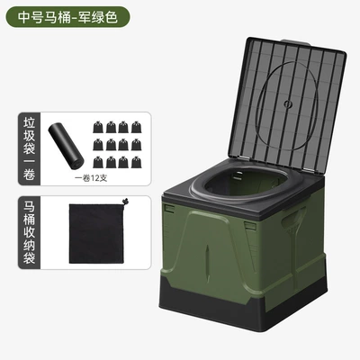 Kempinq və səyahət: Portable Foldable Toilet Camping - medium-toilet-army-green-garbage-bag-storage-bag