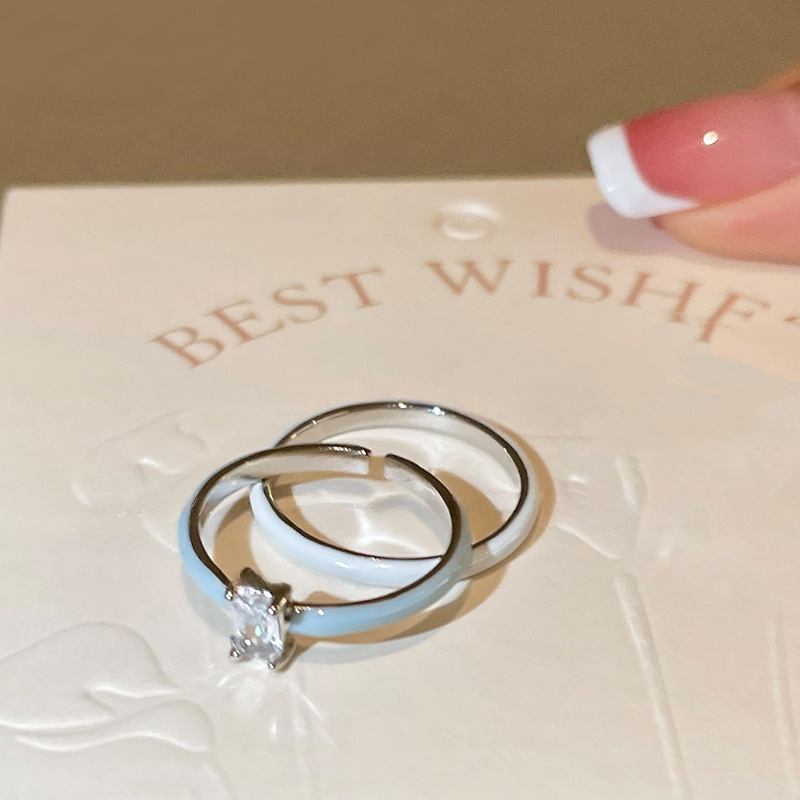 Bague en zircon en forme de goutte d'huile, ensemble deux pièces carré ouvert, style tendance, simple et frais, pour l'index._voghion.com