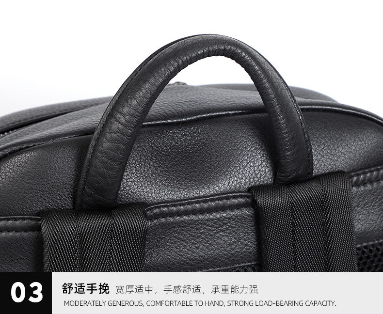 Ba lô da bò lớp đầu cho nam, kiểu dáng tối giản, đa chức năng, ngăn laptop 15 inch — Màu đen chi tiết 22