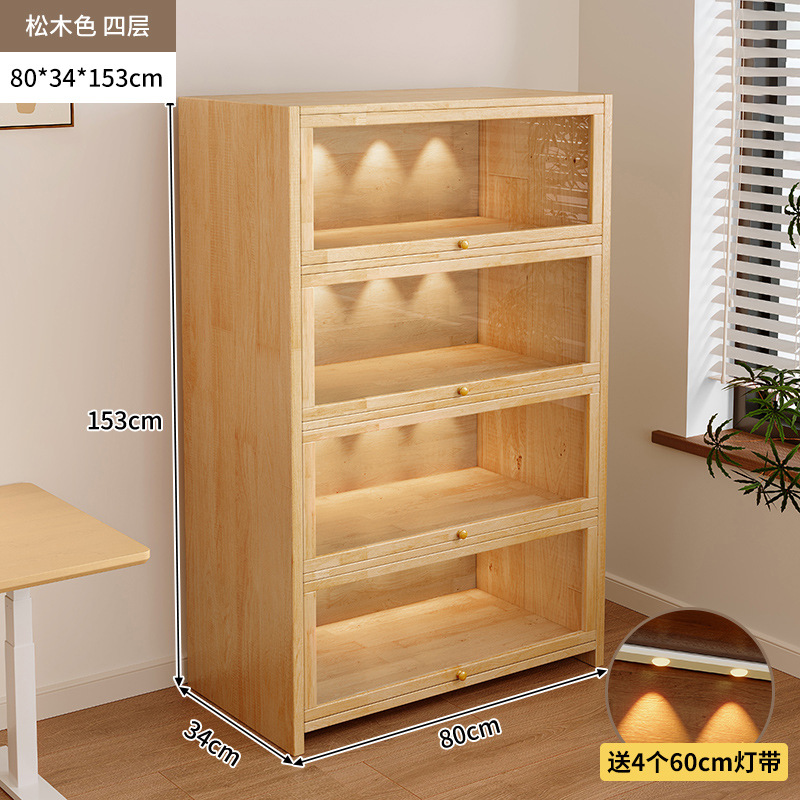 Librería de madera maciza a prueba de polvo integrada contra la pared Armario de almacenamiento de color nogal Armario de almacenamiento Armario de piso Estantería para el hogar