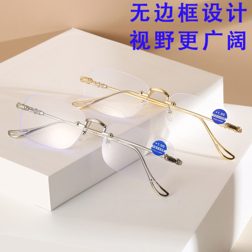 新款高清防蓝光无边框型商务高档大气中老年人老花镜男女同款批发