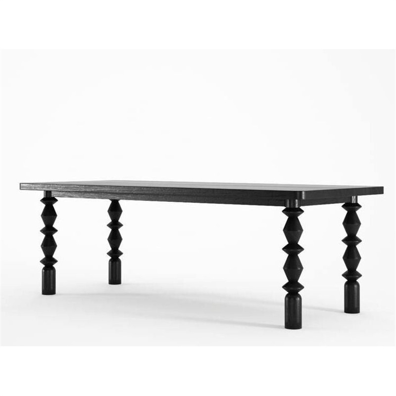 French Retro Light Luxury All Solid Wood Black Dining Table Modern Simple Home Rectangular Creative Desk Dining Table Long Table