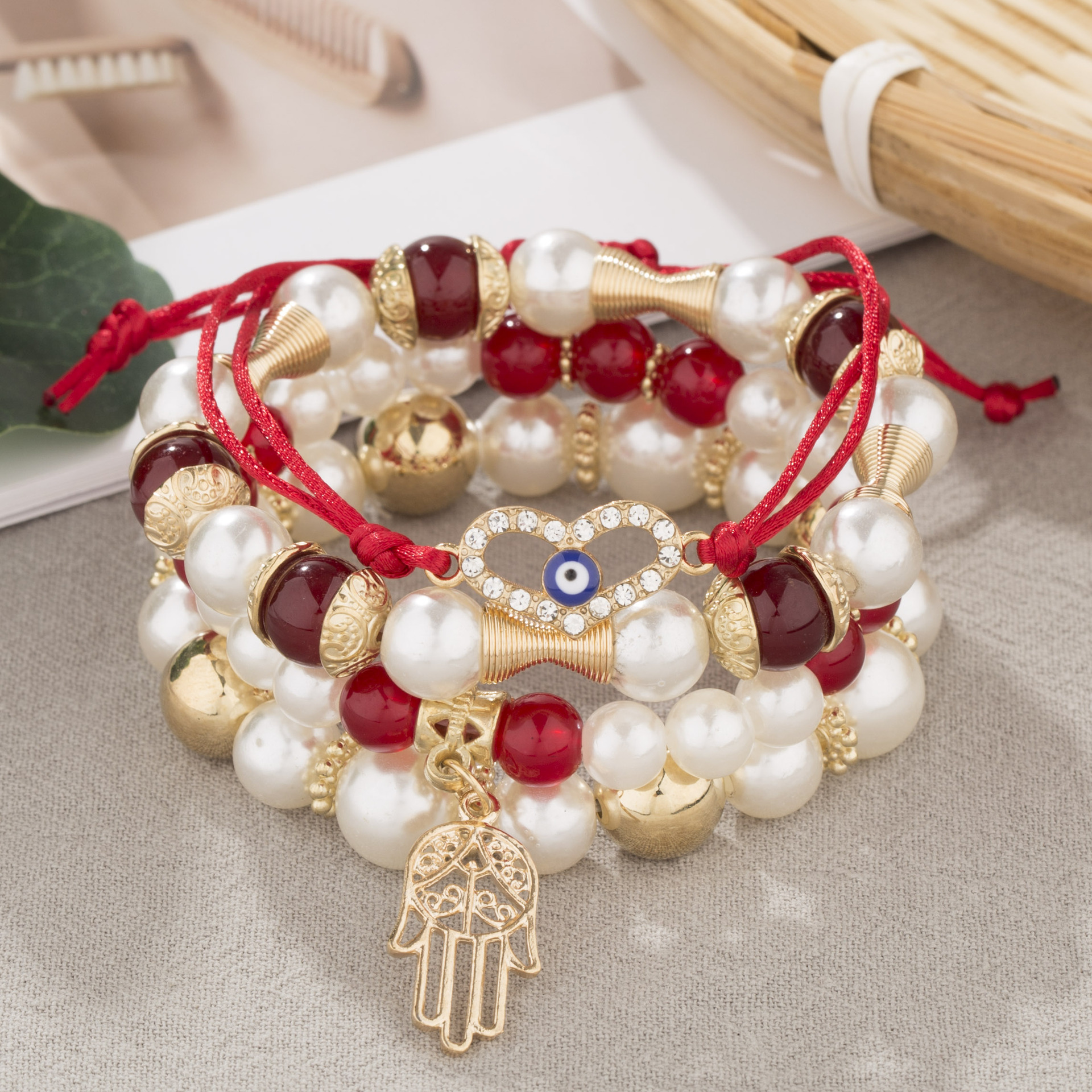 Vintage Style Palm Color Block Arylic Imitation Pearl Alloy Wholesale Bracelets display picture 6