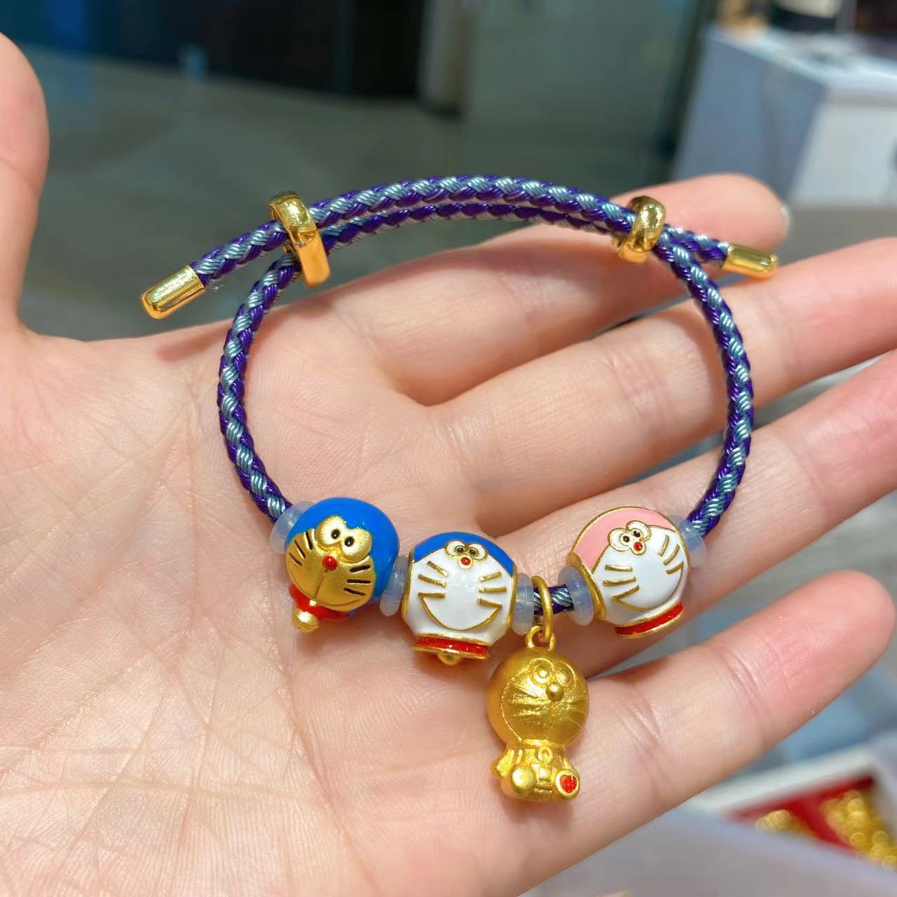 Enameled Doraemon Jingle Cat Transfer Beads Bracelet Bracelet Large Hole Beads Cute Beads DIY Jewelry Accessories