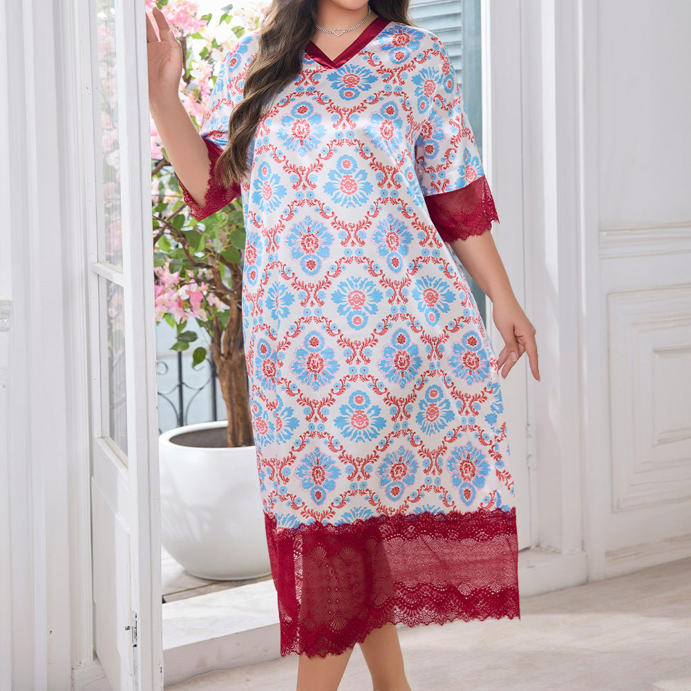 Yaoting transfronterizo pijamas de seda de hielo de tamaño grande para mujeres de verano ropa delgada para el hogar larga mujer gorda pijama MM al por mayor 22350