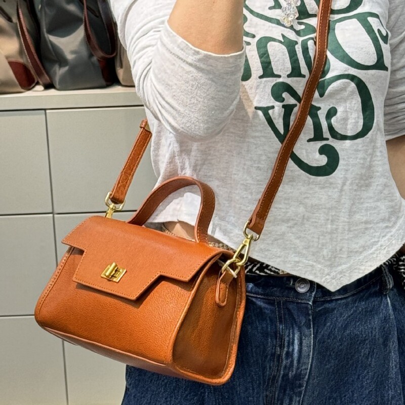 Factory Direct New First-Layer Cowhide Designer Small Kelly Bag Retro Bag Single Shoulder Crossbody Bag Genuine Leather Women's Bag