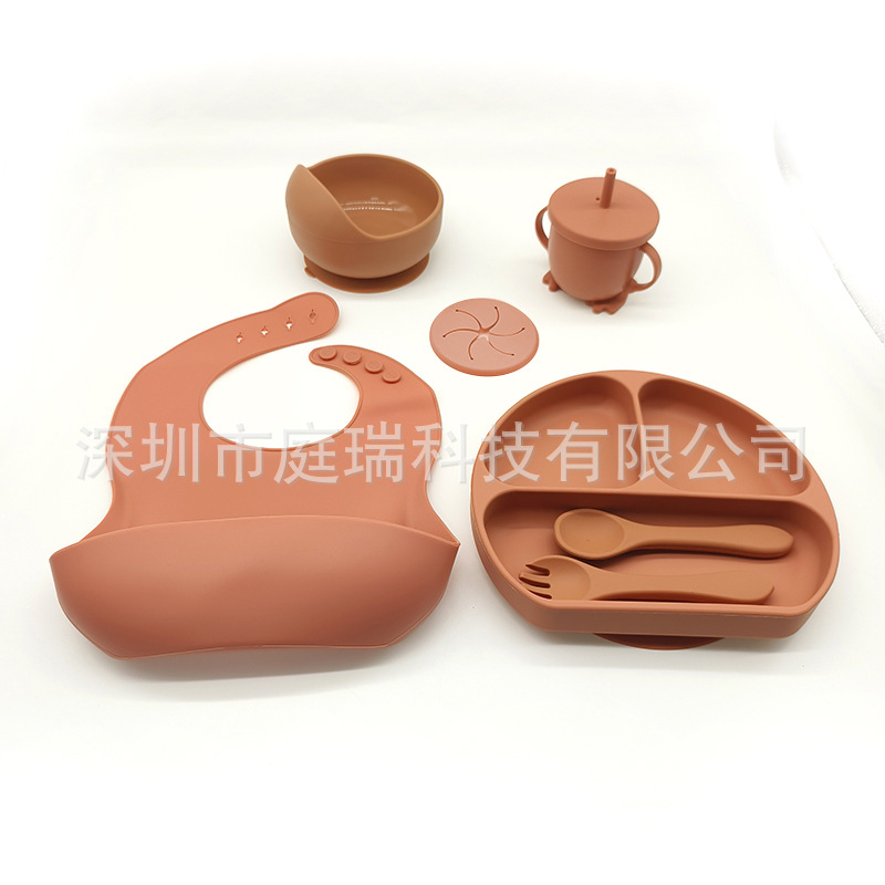 Complemento alimenticio transfronterizo para niños, plato de silicona, plato de suplemento alimenticio para bebés, plato de comida sonriente de seis piezas, vajilla para alimentación maternoinfantil al por mayor