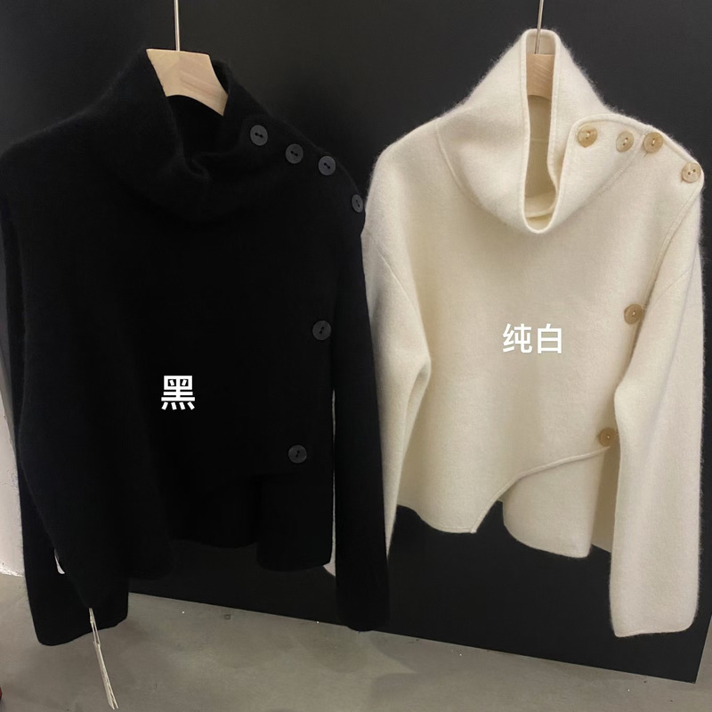 Clothing number homemade stand collar coat designer beveled women's literary high quality raccoon velvet knitted solid color sweater for autumn and winter