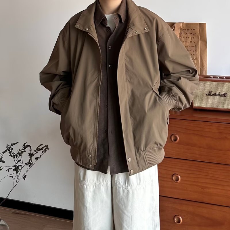 美拉德简约飞行夹克男春秋季美式立领宽松棒球服cleanfit情侣外套|undefined