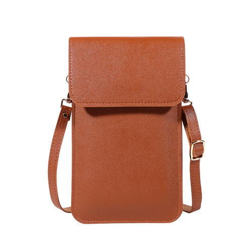Solid Color Touch Screen Mini Phone Bag Korean Style Summer Niche Simple Soft Leather Multi Layer Crossbody Bag