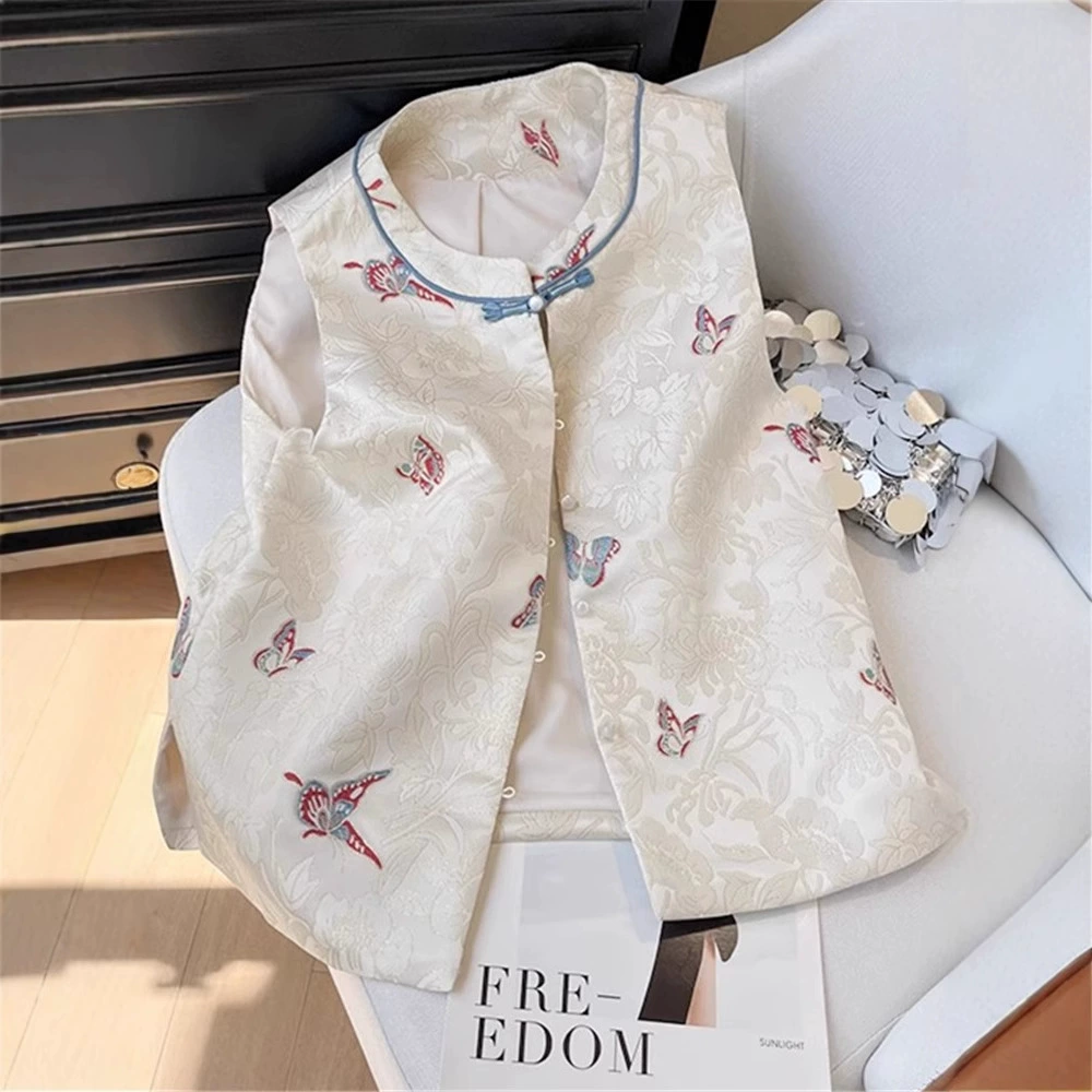 Новинка 2025 года, женский жилет без рукавов с вышивкой в ​​китайском стиле, модный костюм Тан, новая куртка