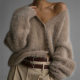 2024 cross-border autumn and winter imitation mink velvet cardigan women's lazy wind loose sweater women's coat soft long sleeve sweater fashion