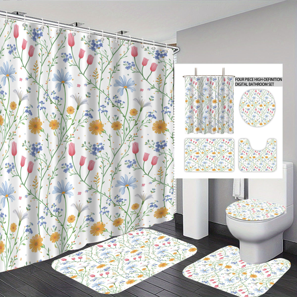 Baño Shein cuatro piezas de playa de baño impermeable cortina de baño gruesa decoración sombra de ducha Jigjit image 10