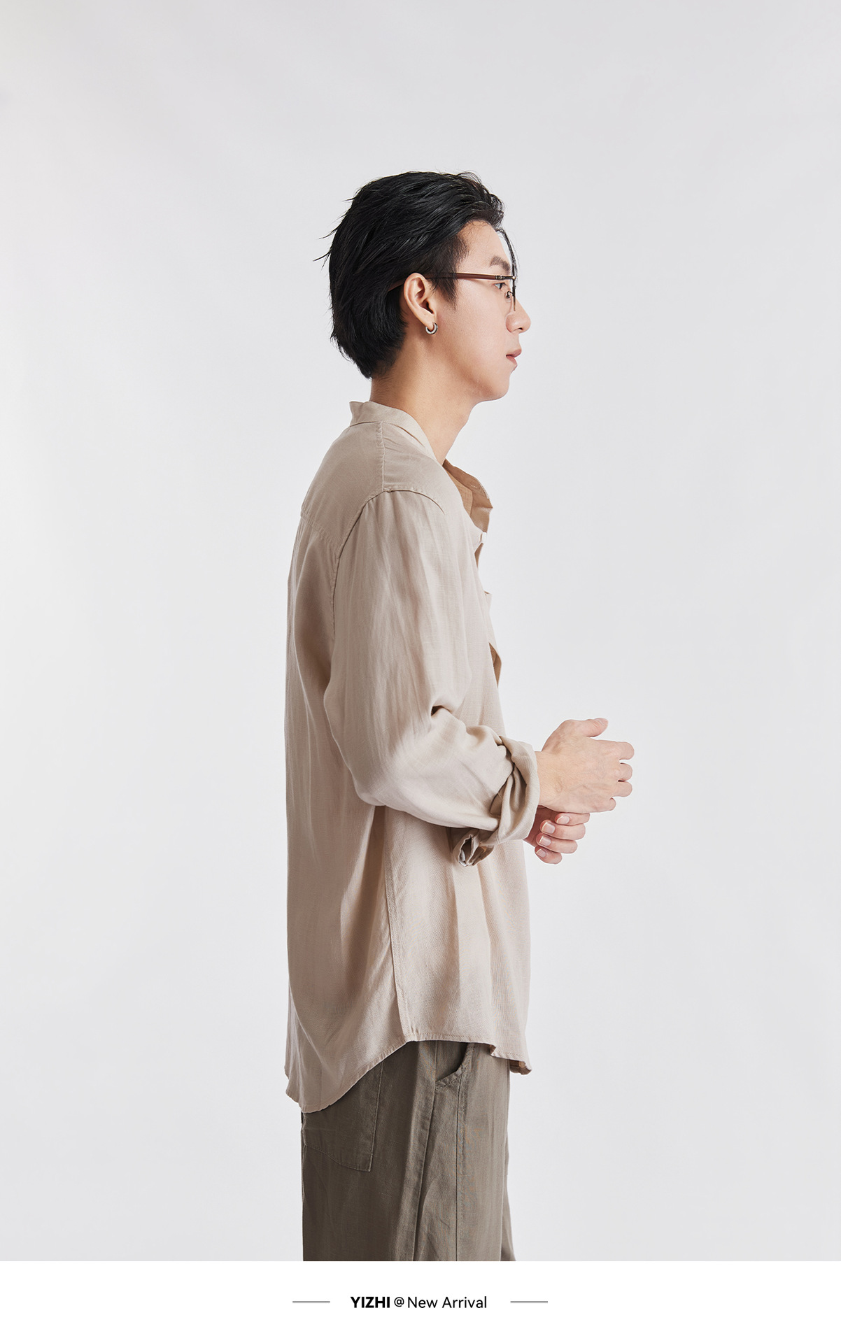 Áo sơ mi nam linen cổ đứng tay dài mùa hè, chất liệu lanh thoáng khí, phong cách Trung Hoa, túi đơn — Xanh navy chi tiết 26