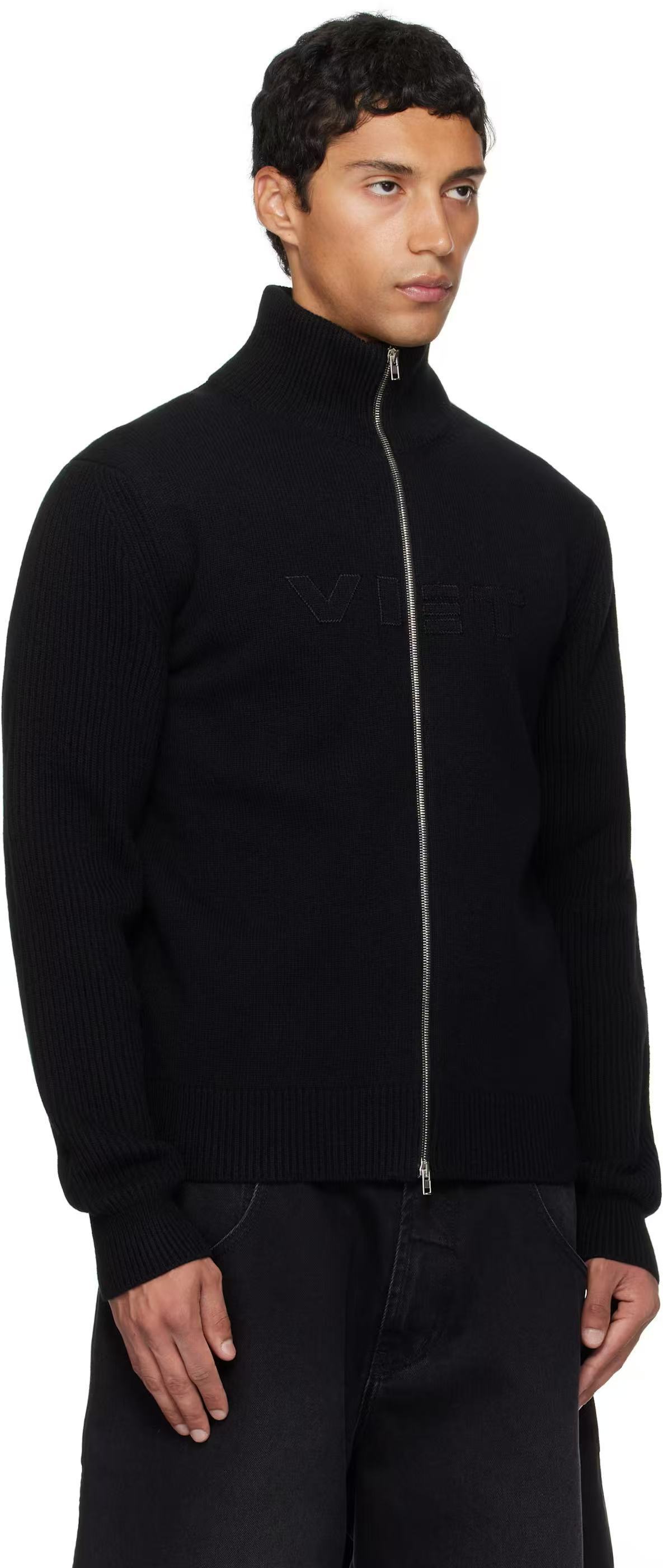 Vetements Zip Sweater Embroidered Logo Black