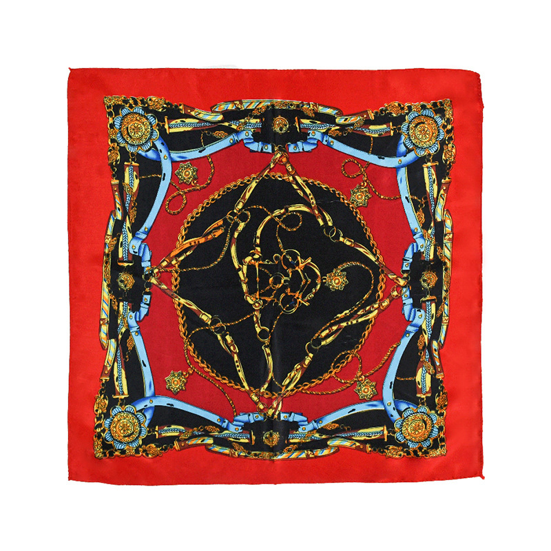 50 Satin Chain Pañuelo cuadrado estampado Color Sense de alta gama Moda de todo fósforo azafata profesional Servicio al cliente Bufanda de decoración Bufanda de seda