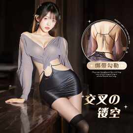 沫荷   情趣内衣性感深V包臀裙纯欲秘书制服小胸睡衣女套装