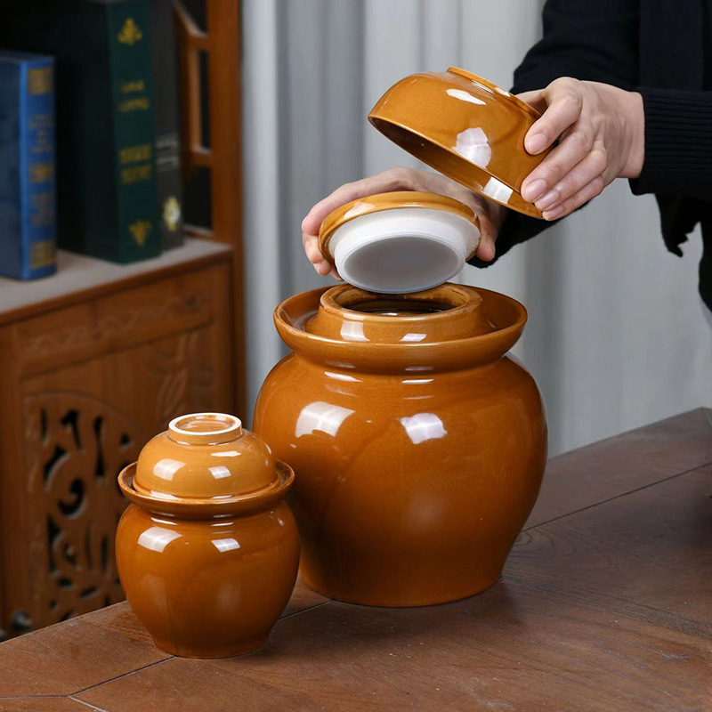 Ceramic Household Mini Sealed Jar Vintage Pottery Pickles Jar Old-fashioned Sauerkraut Food Pickles Jar Pot