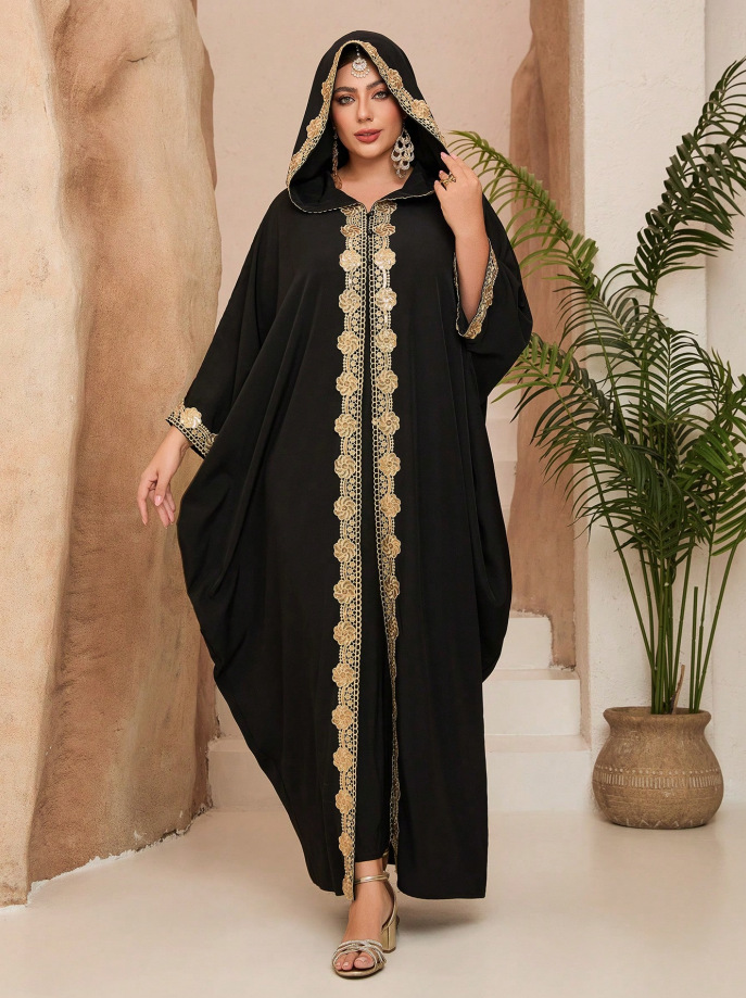 Robe longue musulmane brodée pour femme coupe ample élégante_voghion.com