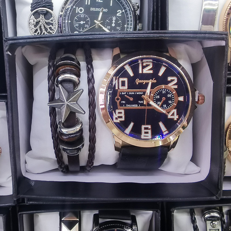 Hot selling fashionable bracelet set, hip-hop punk style watch accessories gift box, 2 sets, men's watches_voghion.com