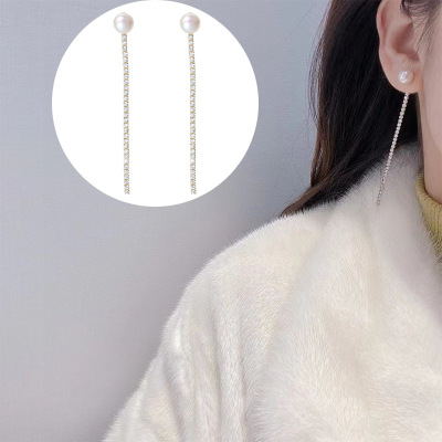 temperament zircon tassels Earrings S925 Tremella needle freshwater Pearl Ear Studs Simplicity fashion Earrings wholesale