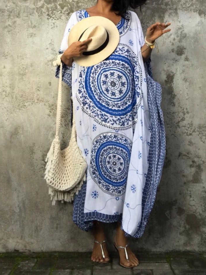 Explosiones transfronterizas de impresión nacional de arena de algodón, camisa de playa de algodón, túnica turca M5