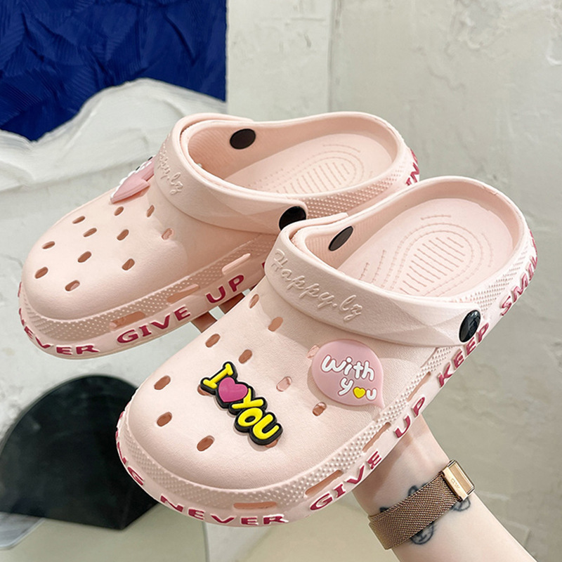Croc Shoes New Outer Wear Summer Heightening Women's Ins Trendy Slippers Women's Baotou High Heels Non-Slip Beach Platform Sandals